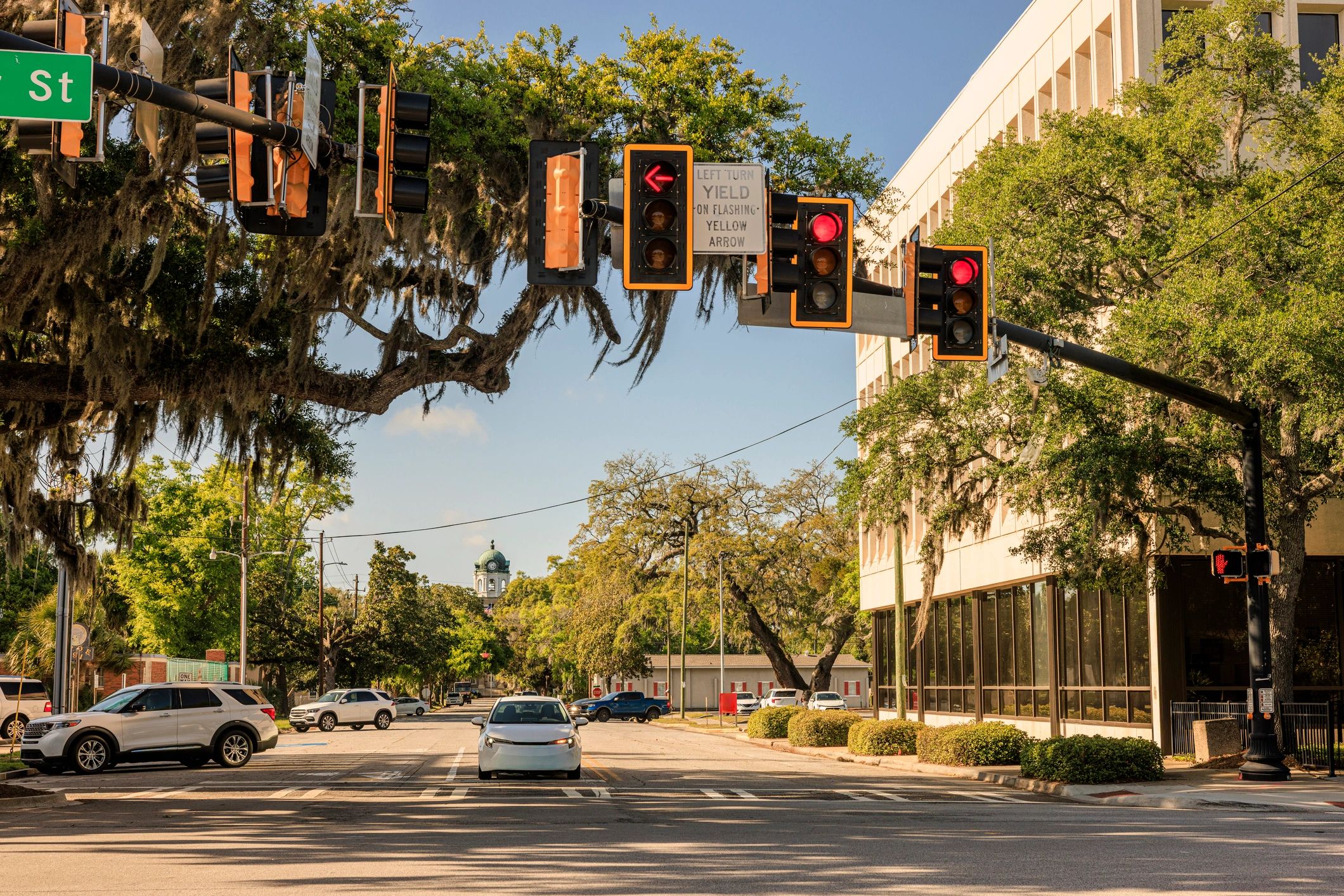 Vibrant downtown commercial streetscape